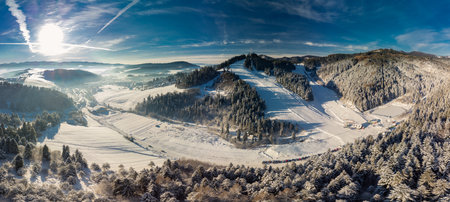 Panoramic aerial winter view of the ski center Vysne Ruzbachy, Slovakiaの写真素材
