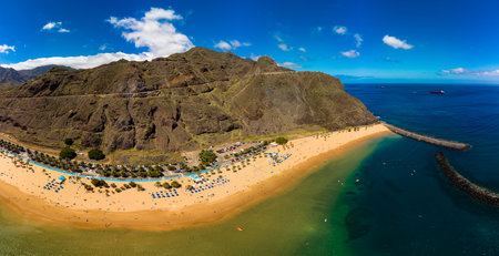 One of the best beaches of Tenerife, Playa de Las Teresitas, Spain, Canary Islandsの写真素材