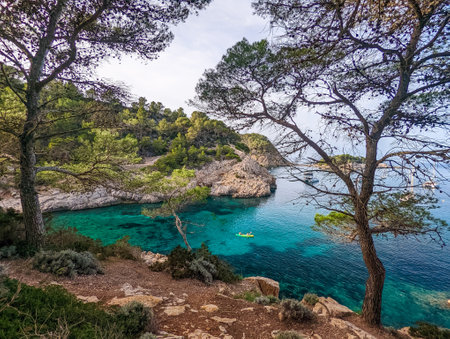 beach of Port Sant Miquel on the north shore of Ibiza island in Spainの写真素材
