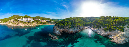 beach of Port Sant Miquel on the north shore of Ibiza island in Spainの写真素材