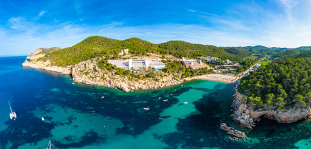 beach of Port Sant Miquel on the north shore of Ibiza island in Spainの写真素材