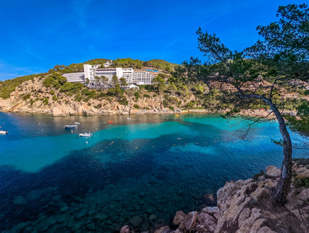 beach of Port Sant Miquel on the north shore of Ibiza island in Spainの写真素材