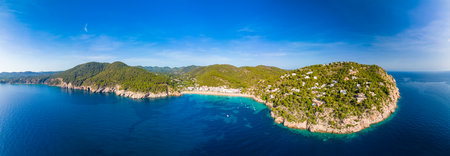 Ibiza, Balearics, Spain - Cala de San Vincente or Sant Vincent, bay with amazing beachの写真素材