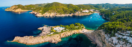 beach of Port Sant Miquel on the north shore of Ibiza island in Spainの写真素材