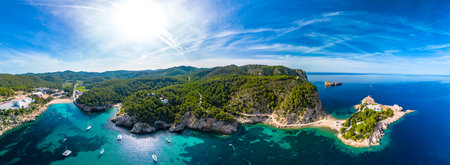 beach of Port Sant Miquel on the north shore of Ibiza island in Spainの写真素材