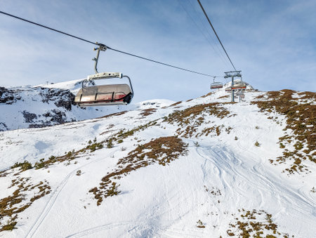 Ski slopes and mountains in famous Jungfrau ski resort in Swiss Alps, Grindelwald, Switzerlandの写真素材