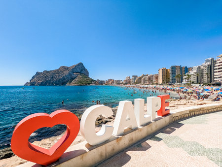 Colorful Mediterranean beach. Mountain Penyal d'Ifach. Calpe beach, Spain.のeditorial素材