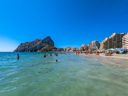 Colorful Mediterranean beach. Mountain Penyal d'Ifach. Calpe beach, Spain.のeditorial素材