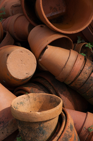 Stacks of terracotta pots.の写真素材