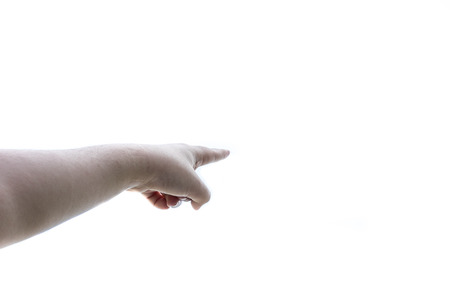 human's hand point to sky,isolatedの写真素材