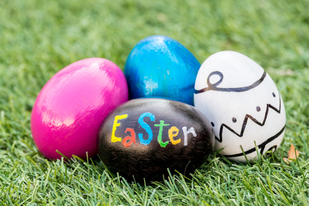 Easter Eggs on Lawn Backgroundの写真素材