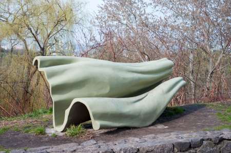 Art-bench in Pejzazhnaya Alley in Kiev, spring 2012の写真素材