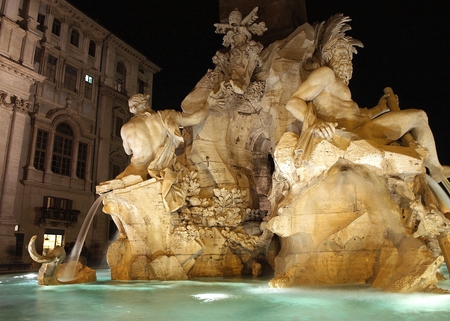 Trevi Fountain in rome by nightの写真素材