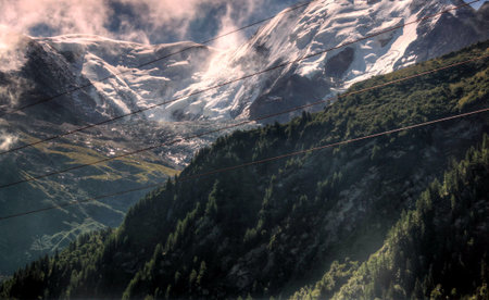 French rural landscape in mountain area with dramatic skies