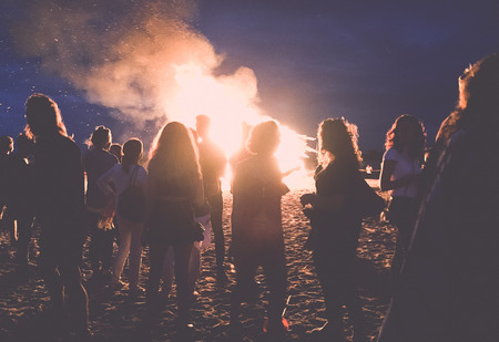 Campfire on the beach in Amsterdamの写真素材