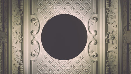 Ceiling with round lamp in an old house