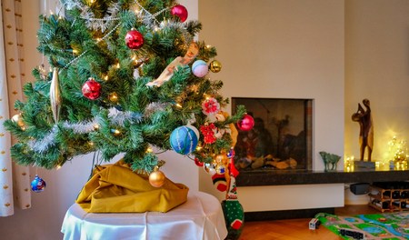 Christmas tree with lights in a room in amsterdam in the netherlandsの写真素材
