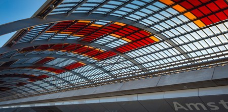 Glass roof of Amsterdam Central Station in the netherlandsのeditorial素材
