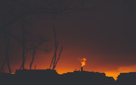 Sunset in the city of Amsterdam, the Netherlandsの写真素材