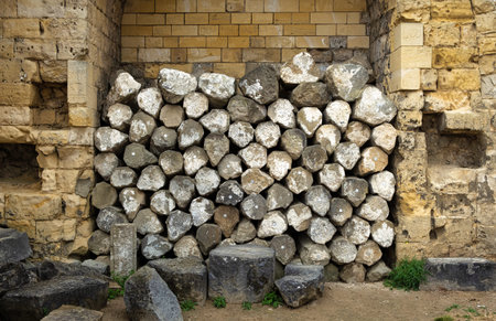 pile of rocks against a wall in a castle in valkenburg the netherlands