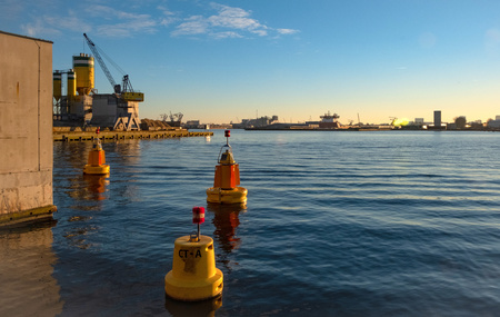 Amsterdam harbor in the sun on a clear day in the netherlandsの写真素材