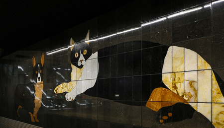 graphical mural tiles at a subway station in amsterdam the netherlandsのeditorial素材