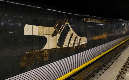 graphical mural tiles at a subway station in amsterdam the netherlandsのeditorial素材