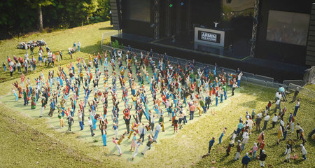 Miniature people dancing at a festival in Madurodam, The Netherlands