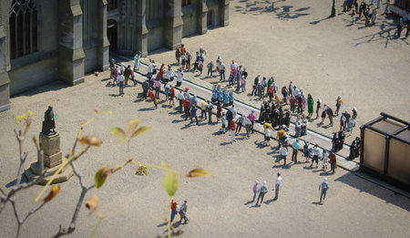 miniature church with a parade in Amsterdam at Madurodam, the Netherlands