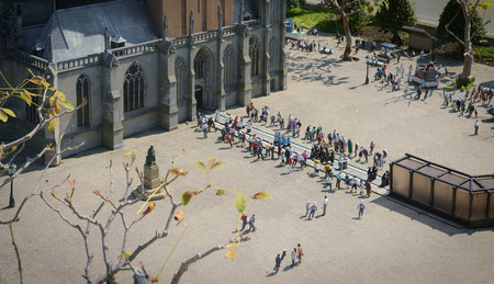 miniature church with a parade in Amsterdam at Madurodam, the Netherlandsの写真素材