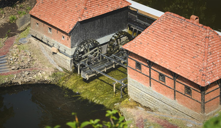 Miniature village with houses and people in Madurodam, The Netherlandsの写真素材