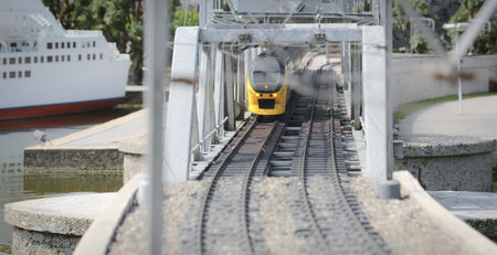 Miniature train in rural landscape in Madurodam, The Netherlands