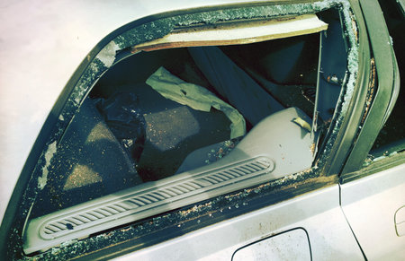 A tree fell on a car during a hurricane. Broken tree on a car close-up in amsterdam netherlands