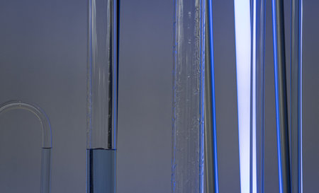 science lab instruments with liquid in glass tubes in nemo amsterdam