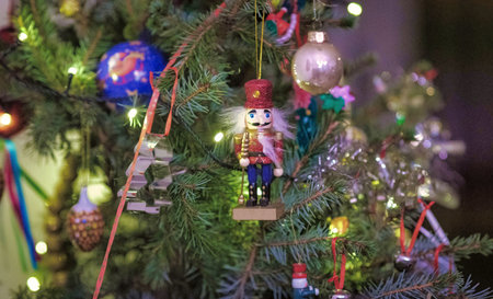 detail of Santa miniature in a Christmas tree in the netherlands
