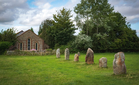 Impressive standing stones from the historic circle in Avebury Wiltshire.の写真素材