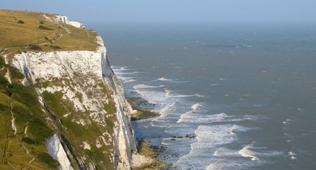 white cliffs of dover grass clear sky sea england united kingdom
