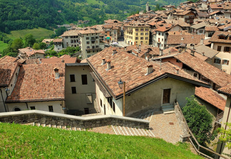 rooftops of italian mountain village bagolino north italy in summer