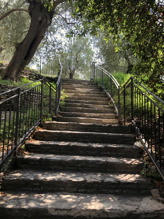stairs at lido beach in sirmione at lake garda in italy in summer