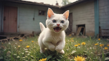 white Siamese cat in an outdoor settingの写真素材