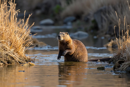Capybara, Myocastor coypus, single mammal in water, Spainの写真素材
