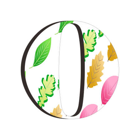 Illustration of number 0 with leaf pattern isolated on white background. Suitable for all businesses.のイラスト素材