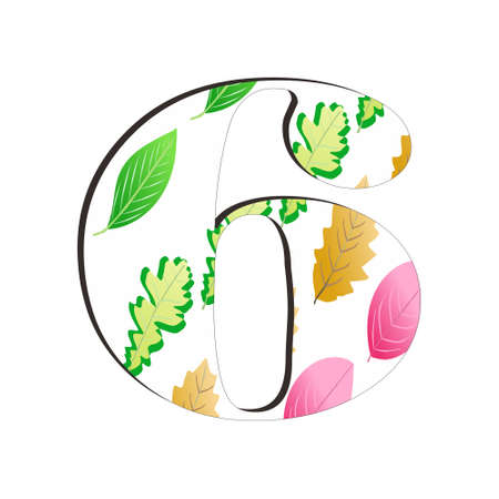 Illustration of number 6 with leaf pattern isolated on white background. Suitable for all businesses.のイラスト素材
