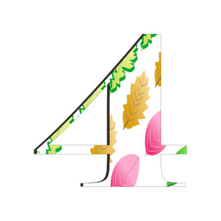 Illustration of number 4 with leaf pattern isolated on white background. Suitable for all businesses.のイラスト素材