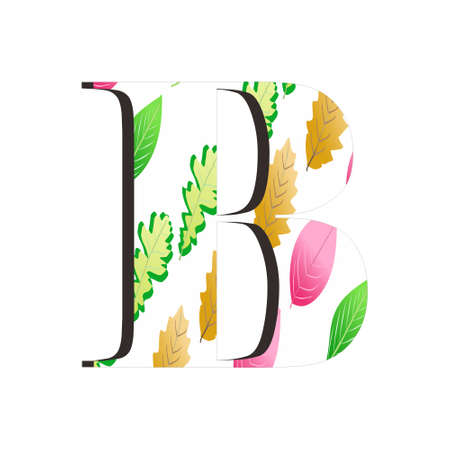 Illustration of alphabet letter B with leaf pattern isolated on white background. Suitable for all businesses.のイラスト素材