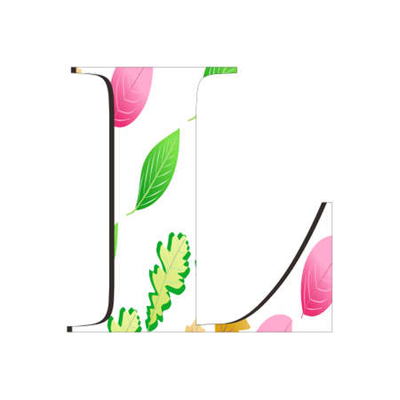 Illustration of alphabet letter L with leaf pattern isolated on white background. Suitable for all businesses.のイラスト素材