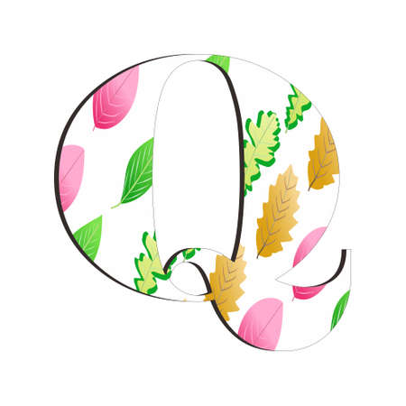 Illustration of alphabet letter Q with leaf pattern isolated on white background. Suitable for all businesses.のイラスト素材