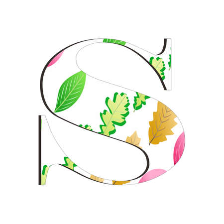 Illustration of alphabet letter S with leaf pattern isolated on white background. Suitable for all businesses.のイラスト素材