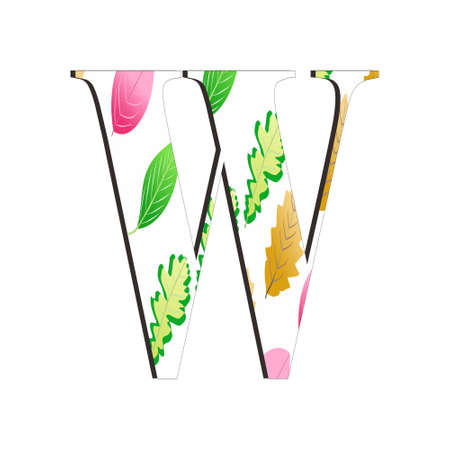 Illustration of alphabet letter W with leaf pattern isolated on white background. Suitable for all businesses.のイラスト素材