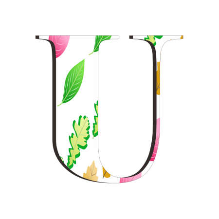 Illustration of alphabet letter U with leaf pattern isolated on white background. Suitable for all businesses.のイラスト素材